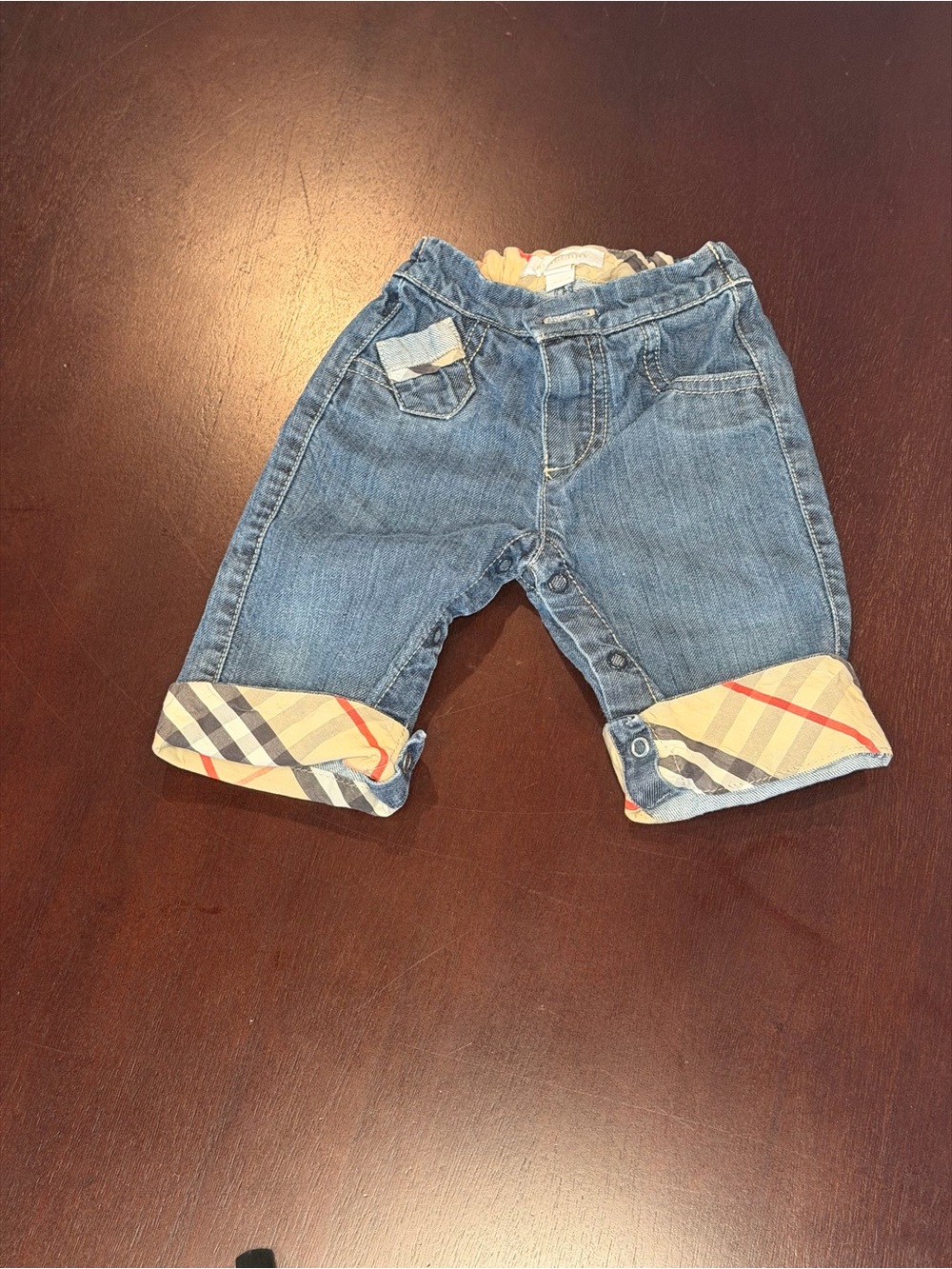 Burberry Blue Denim Roll-Cuff Jeans with Signature Check Cuffs